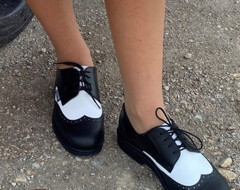 Wingtip Black and White Shoes, Rockabilly Shoes, 50s Style