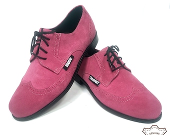 Pink shoes, suede shoes, suede wingtip or brogue shoes for ladies, rockabilly shoes, oxford shoes, swing dance shoes - ready to ship!