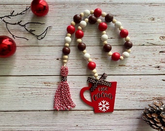 Hot Cocoa Christmas Wood Bead Garland: Tiered Tray Decor