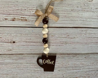 Coffee Mug canister bead garland, cup mini garland, coffee bar decor, gift topper, ornament, canister or tiered tray accent