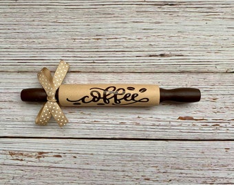 Coffee Mini Wood Rolling Pin: Coffee Bar Decor Accent