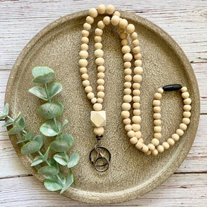 Boho Wood Bead Lanyard for Teacher or nurse,  lanyard badge holder, boho beaded lanyard necklace, breakaway wood bead lanyard, Teacher Gift