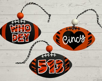 Cincinnati Football Ornament, Cincy, birthday gift topper fan, Christmas gift, 513, Cincinnati ornament