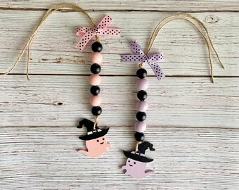 Pastel Ghost Witch Bead Garland: Halloween Tiered Tray Decor