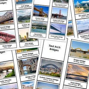Tipos de pontes Cartões de classificação de fotos | Montessoriano | Geografia Mundial | Arquitetura