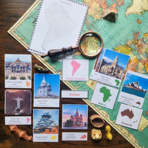 Wahrzeichen der Kontinente | Montessori Geographie | Recherche | Welt Sehenswürdigkeiten | Druckbar