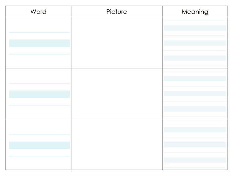 Wordpicturemeaning Vocabulary Templates Elementary Writing Etsy