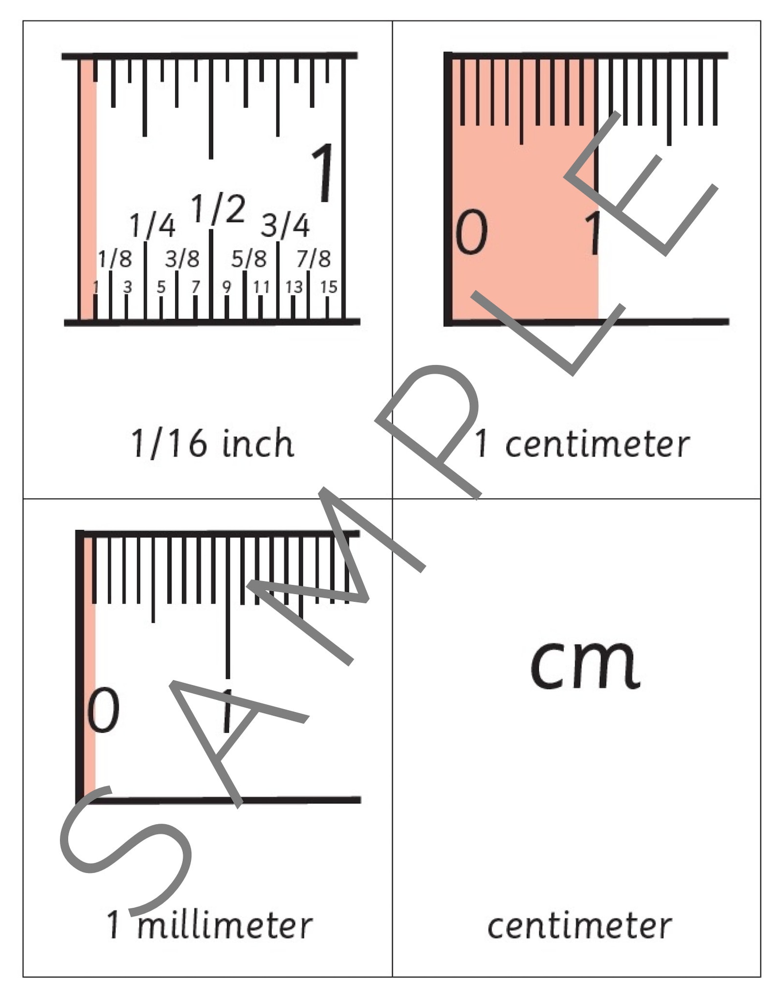 Ruler Reference Card Measuring With a Ruler 3-part Cards | Montessori | Math Activities - Etsy