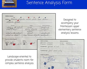 Montessori Sentence Analysis Form | Grammar | Sentence Diagramming