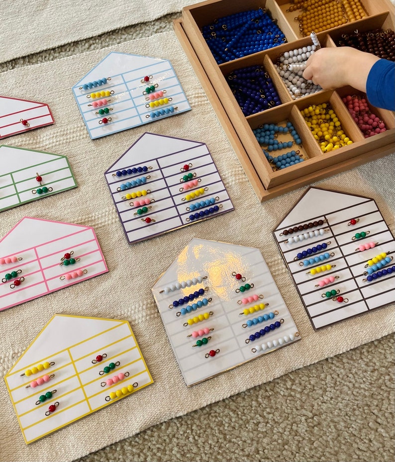 Montessori Bead Houses Printable Primary Math Activity Preschool Math image 1