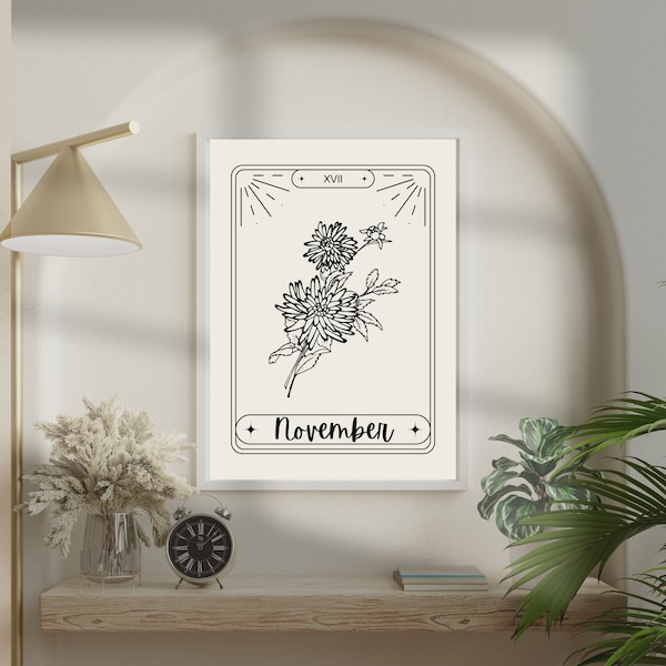 November Birthflowers Wall Art, Birth Flowers Gift, Birthflower, Birth flower month, personal birth flowers