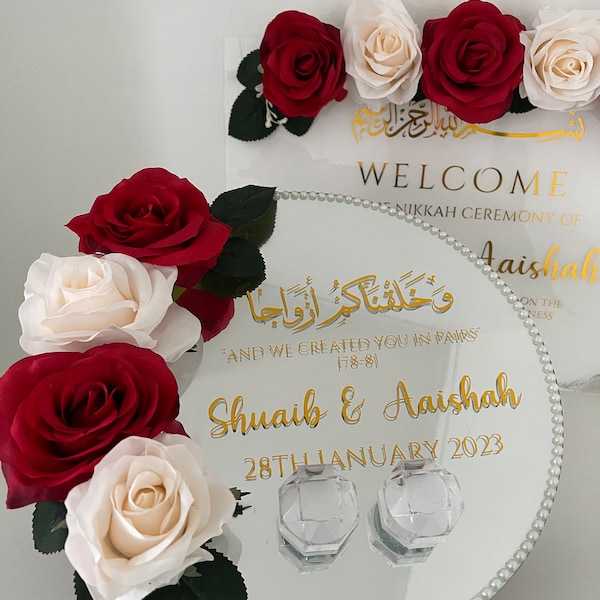 Plaque d'anneau pour mariages | Signe de mariage | Nikkah | Fiançailles | Décorations et cadeaux de mariage | Plaque anneau Nikkah | Porte-bague | Alliances.