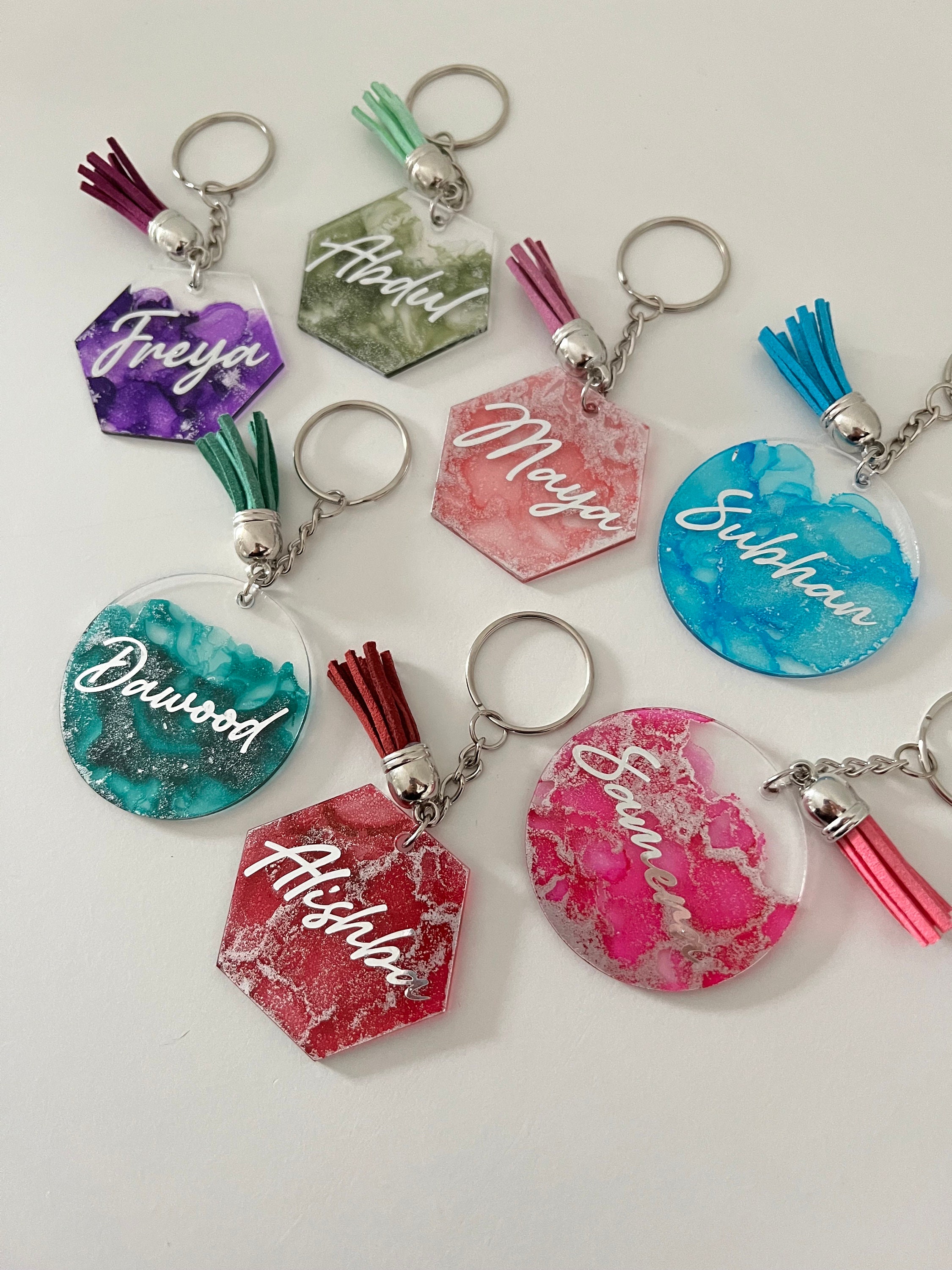 Personalised Name Acrylic Hexagon Keyring Gift | Round Arabic Eid Muslim Ramadan Gift