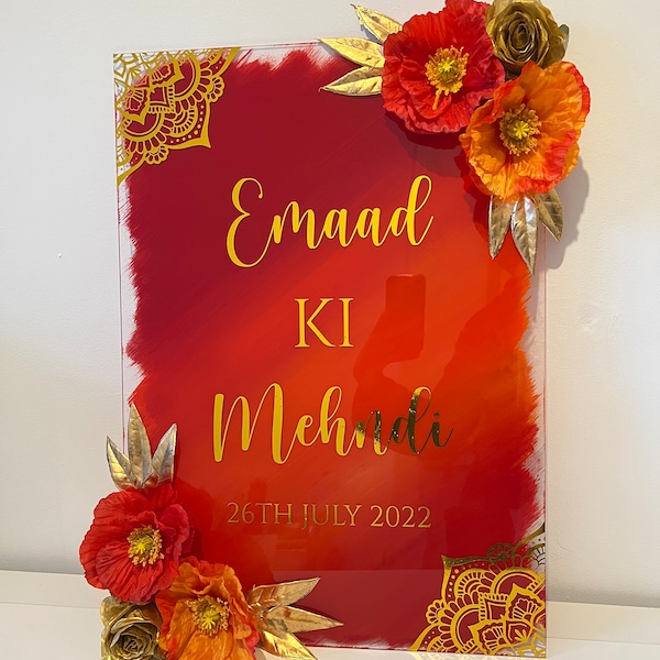 Large Acrylic Mehndi Wedding Sign | Mehndi Sign | A2 Sign | Floral Mayoon Wedding Sign | Islamic Wedding Sign | Wedding Welcome Sign |
