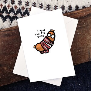 Kerstkaart, Kerst woordspelingen, ik mis je varken tijd, Varkens in dekens, Illustratie, lege kaart, A5 300GSM Kaart, witte envelop