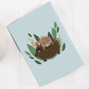 Wenskaart, Stekelvarkens in liefde, lege kaart A5, 300GSM-kaart en een witte envelop, Valentijnskaart, Moederdag, Romantische kaart