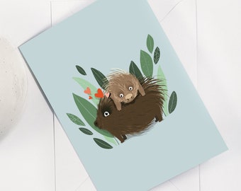 Greeting Card, Porcupines in Love, blank card A5, 300GSM Card and a white envelope, Valentines Card, Mothers day, Romantic Card