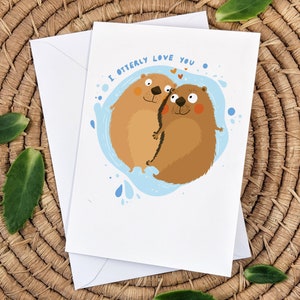 Tarjeta de felicitación, I Otterly Love You, Linda tarjeta de regalo de saludos, A5 con un sobre blanco, tarjeta de San Valentín, tarjeta de regalo de amor, tarjeta romántica