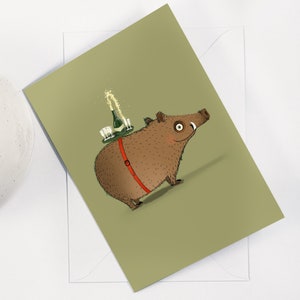 Carte de voeux, Célébration, Sanglier avec champagne, carte blanche, carte A5 300GSM et une enveloppe blanche, Félicitations, carte de célébration