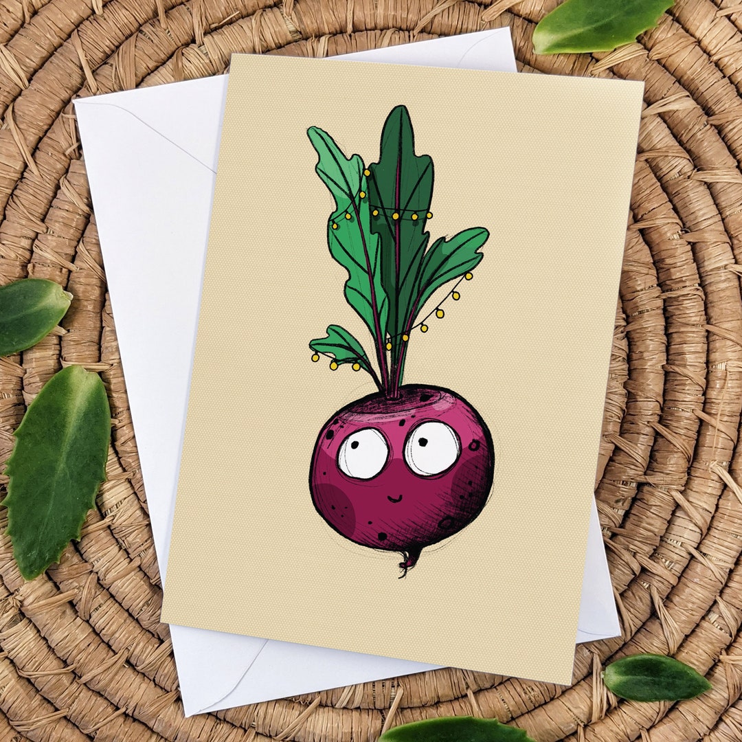 Greeting Card, Cute Vegetables, Beetroot With String Lights, Blank Card ...