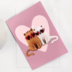 Greeting Card, Love, Cats with sunglasses, blank card, A5 300GSM Card and a white envelope, Valentines Card, Cute Valentines, Romantic Card