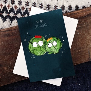 Biglietto di Natale, biglietto di germoglio di Bruxelles, Buon Natale, Illustrazione, scheda bianca, biglietto A5 300GSM e una busta bianca, biglietti d'auguri, regalo
