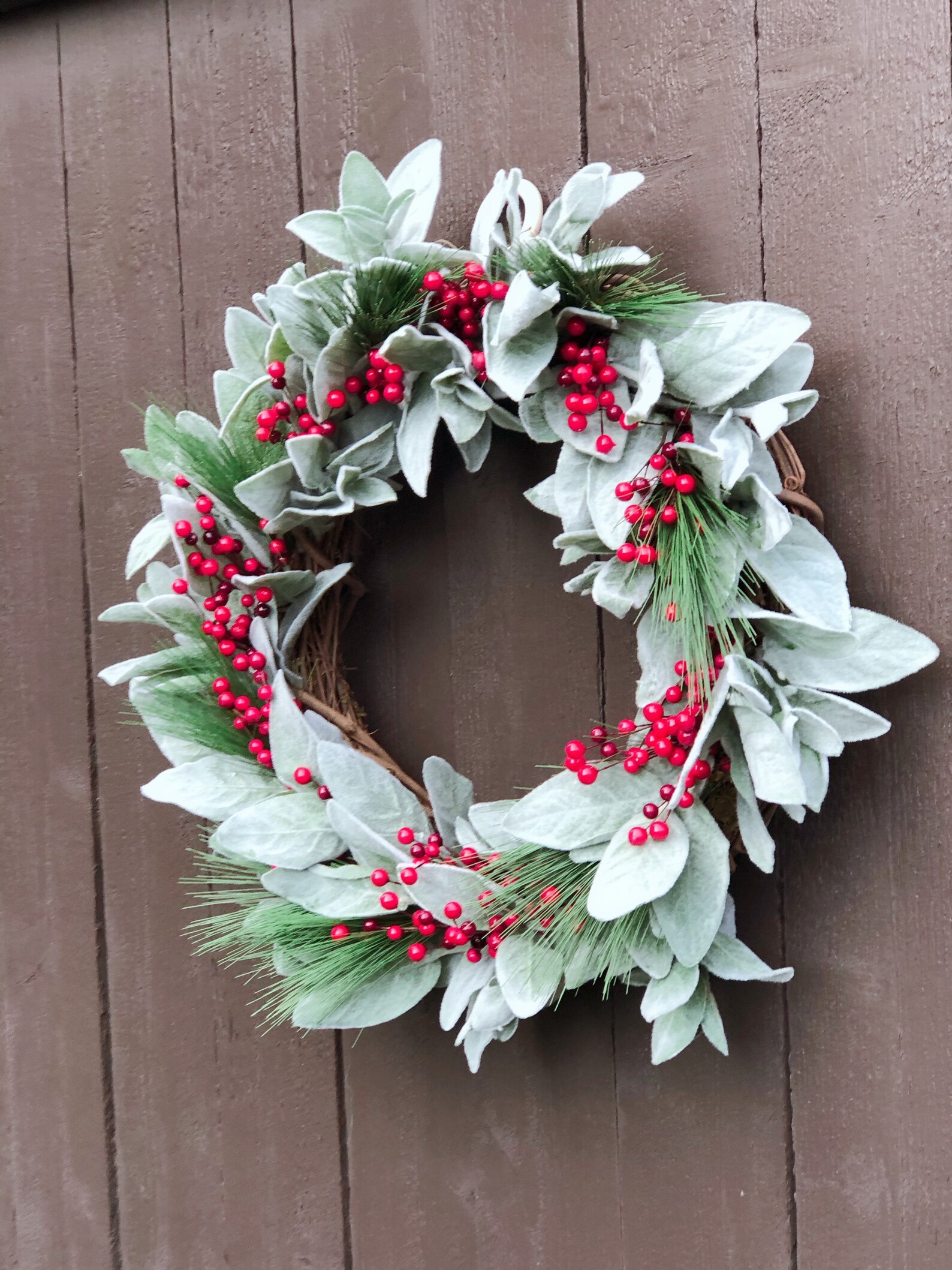 Christmas Red Berries Wreath Frosted Lambs Ear Holiday Etsy