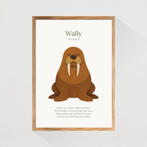 Wally the Walrus Nursery Print | Ocean Animal Poem Print | Children&#39;s Wall Art | Child&#39;s Playroom Poster | Walrus Digital Download