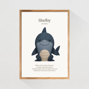 Shelby the Shark – Ocean Character Nursery Print | Animal Poem Print | Children&#39;s Wall Art | Child&#39;s Playroom Poster | Shark Poster Print