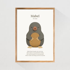 Mabel the Mole – Garden Character Nursery Print | Animal Poem Print | Children&#39;s Wall Art | Child&#39;s Playroom Poster | Mole Poster Print