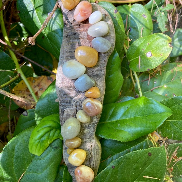 Ocean Tumbled Agate Driftwood  tableau. Agate Driftwood Art.  Stone Hanging. Original Beach stone and driftwood porch or indoor Art