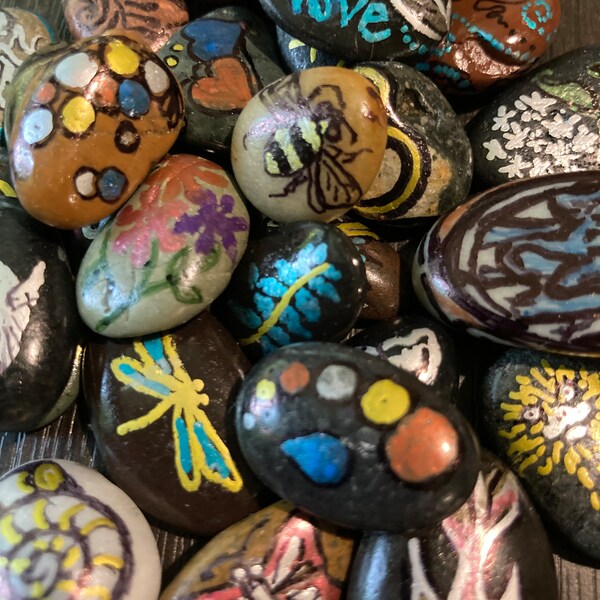 Set of ten tiny inspirational Rock Art.  Party favors. For kids, adults, employees. Birthday, wedding, baby shower favors.  Pocket rocks.