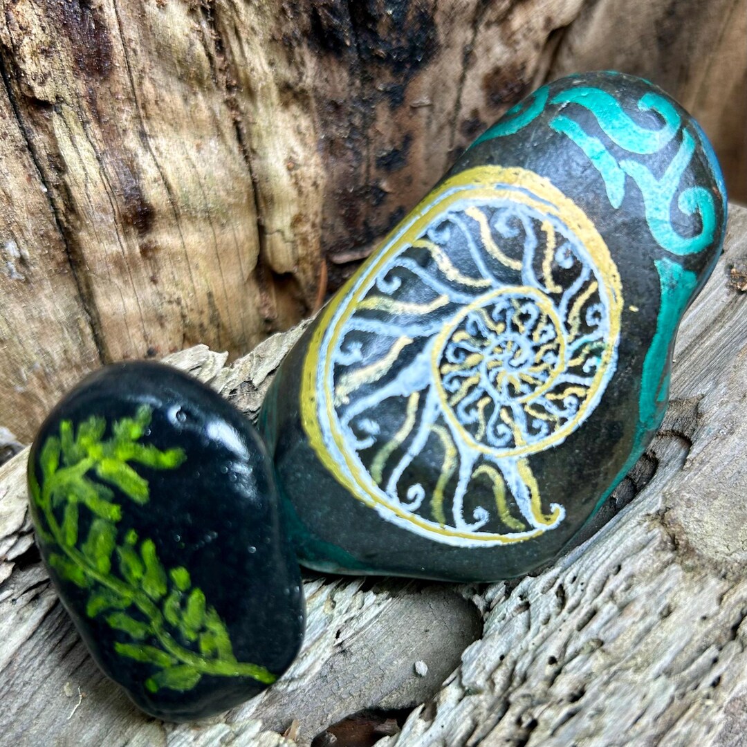Handmade Rock Art Set – Nautilus & Seaweed Painted Stones - Etsy