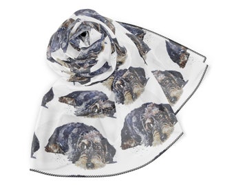 Wirehaired Dachshund Edswatercolours Art inspired Poly Scarf. Wirehaired Dachshund Scarf, Gift for her,Dog scarf