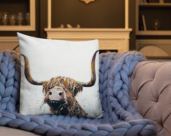 Highland Cow Premium Pillow - Highland Cow Cushion, Highland Cow home decor