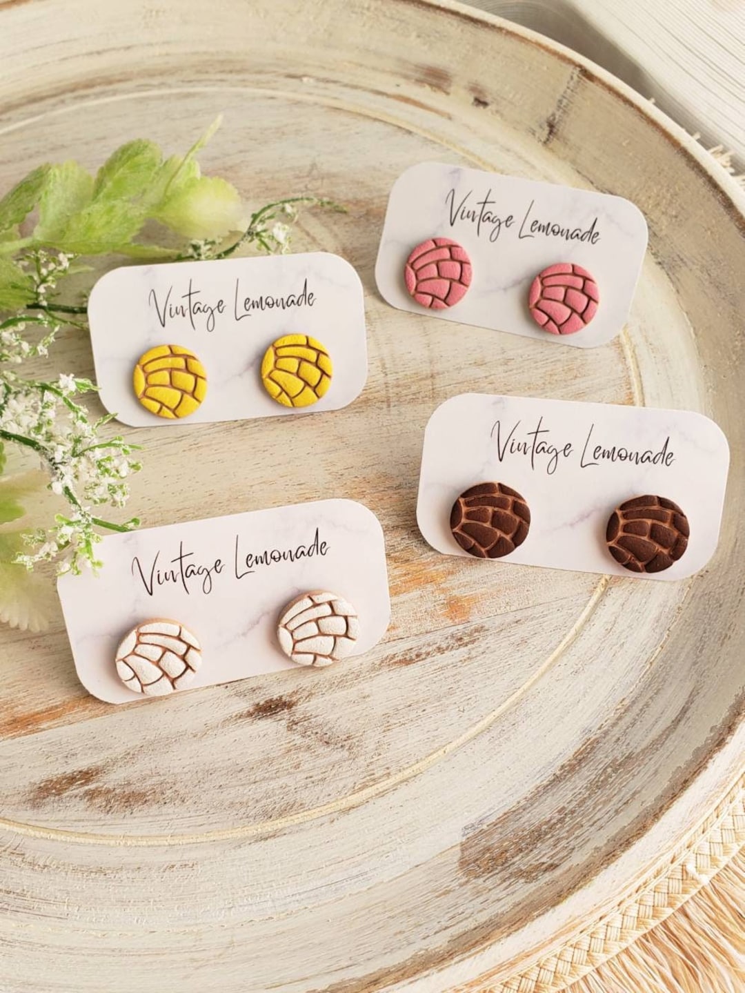 Concha Pan Dulce | Mexican Inspired Clay Earrings | Stud or Clip-On | Talavera Earrings | Polymer Clay Stud