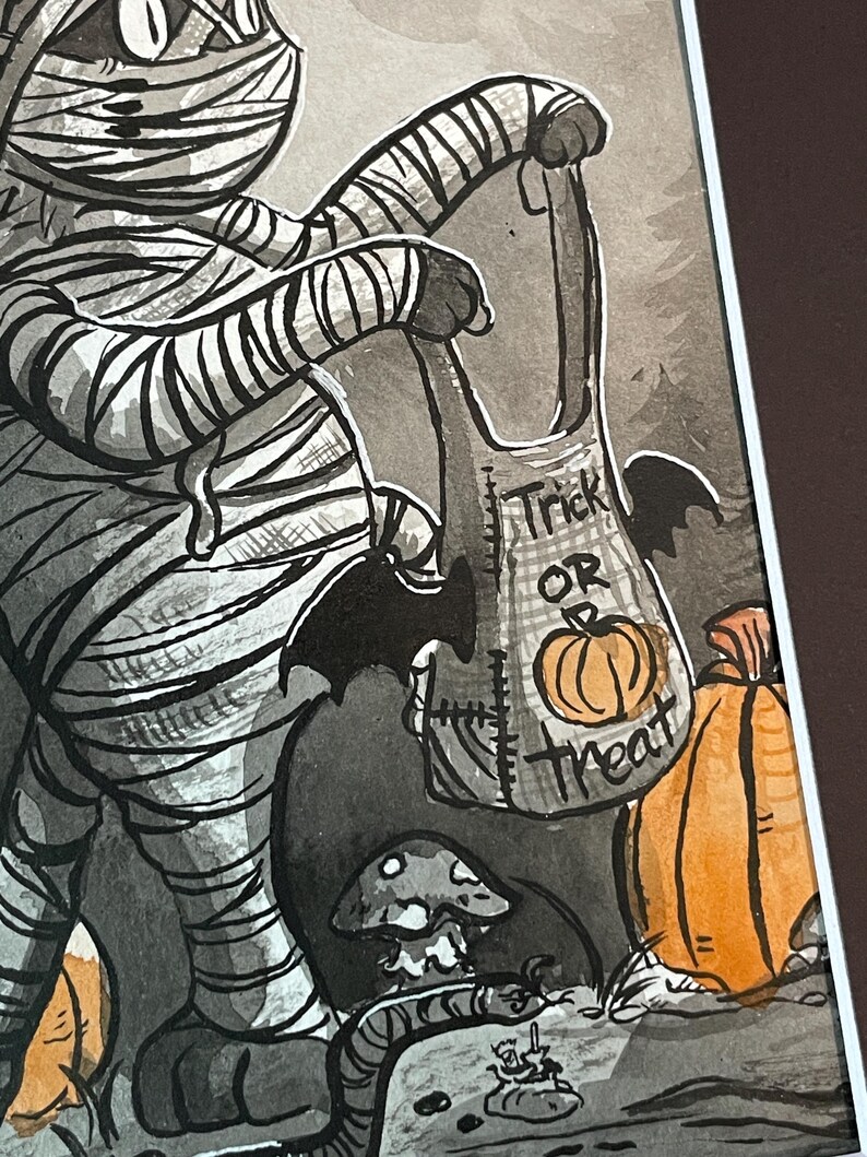 Trick or Treat Original Watercolor Painting Spooky Halloween Pumpkin