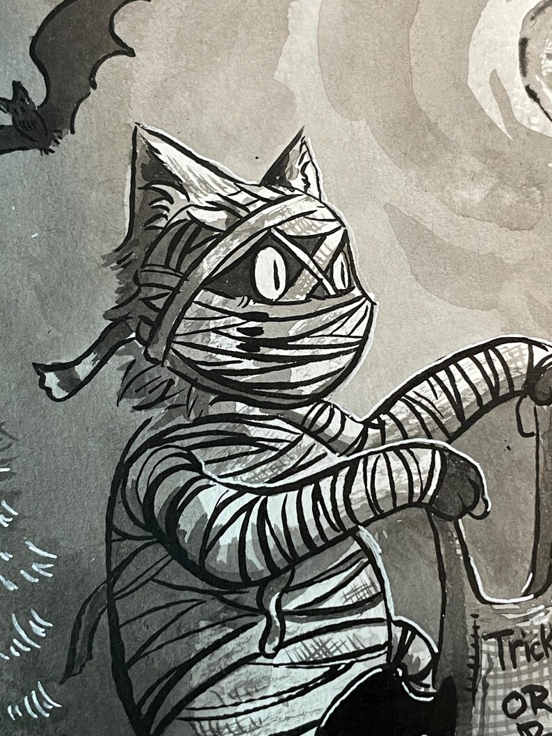 Trick or Treat Original Watercolor Painting Spooky Halloween Pumpkin