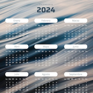 Utskrivbar spansk årskalender 2024 / 13-sidig digital kalender / Vintagestil