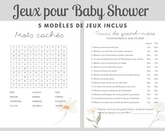 Jeux Baby Shower en Français à Imprimer, Thème Floral Marguerite et Tournesol, 15 Modèles Jeux Shower de Bébé, Téléchargement instantané