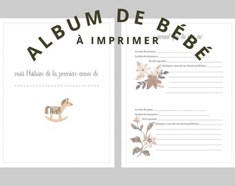 Album de Bébé Français Thème vintage Oies, Album de Naissance, Album Souvenir Première Année, Journal de Naissance, Livre de Bébé, 45 Pages