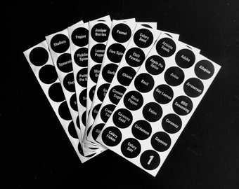 Spice Jar Labels Printed Round Black Chalkboard Style