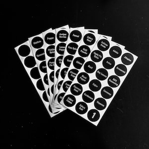 Spice Jar Labels Printed Round Black Chalkboard Style