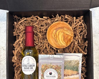 Dipping Herbs and Olive Wood Bowl with Olive Oil