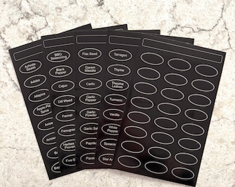 Spice Jar Labels Printed Oval Black Chalkboard Style