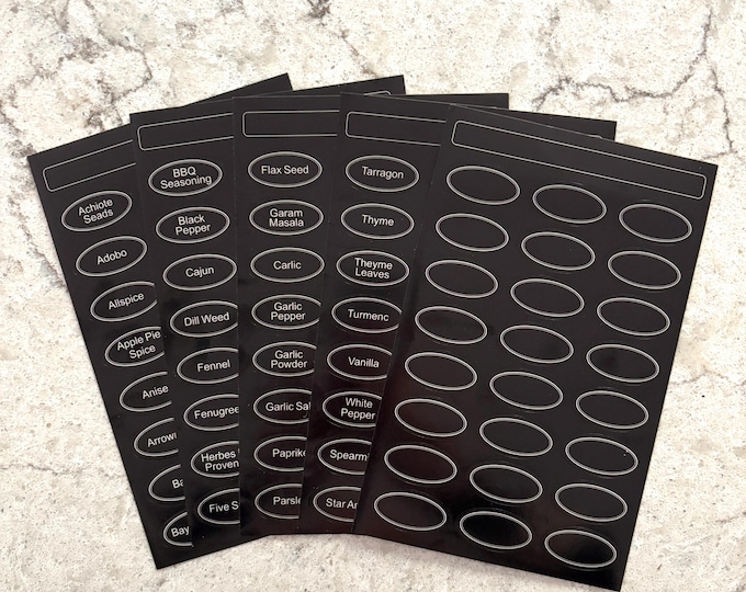 Spice Jar Labels Printed Oval Black Chalkboard Style