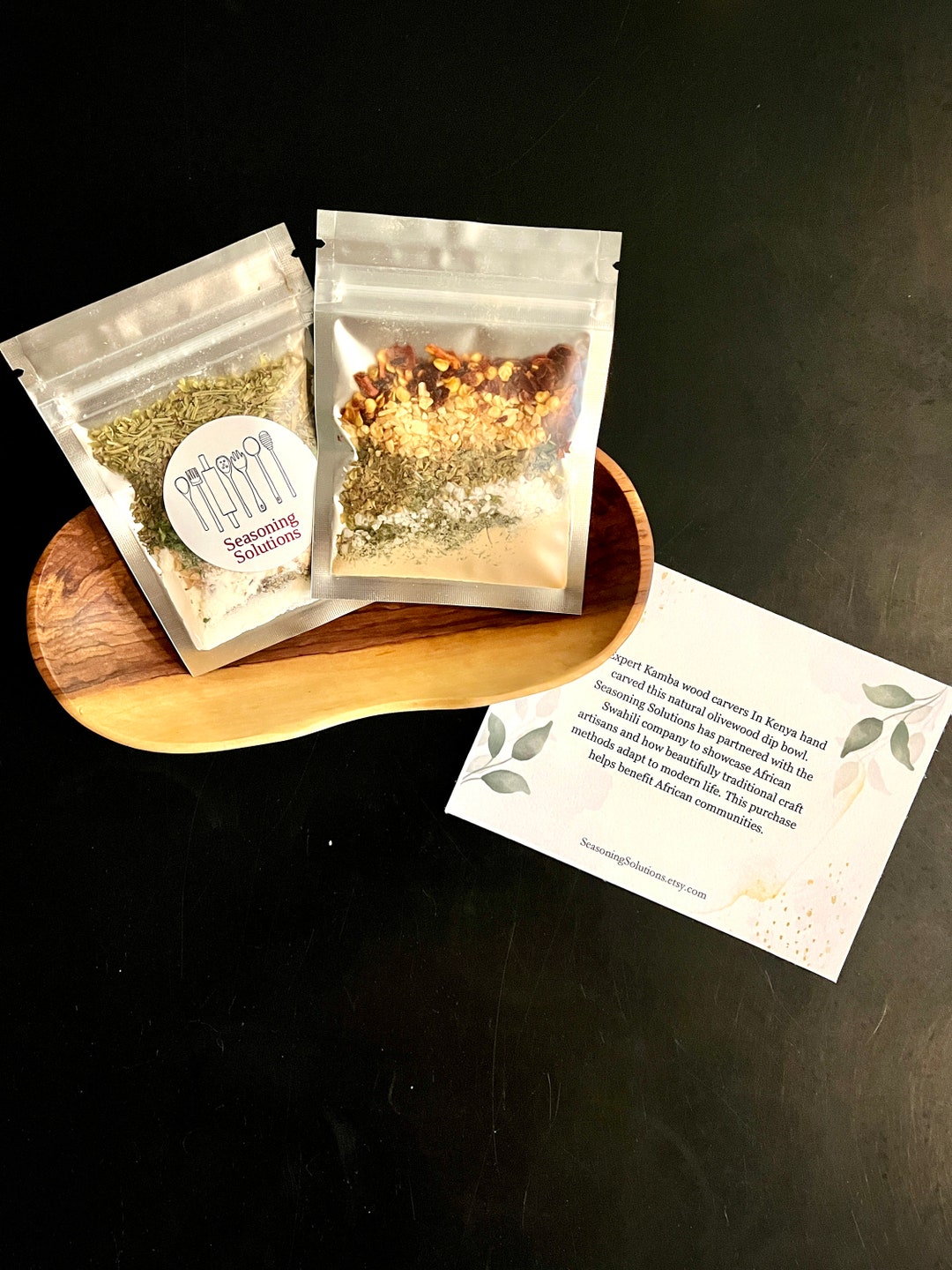 Dipping Herbs, Olive Wood Dip Bowl Gift Set, Garlic & Herb Bread Dipping Herbs, Italian Bread