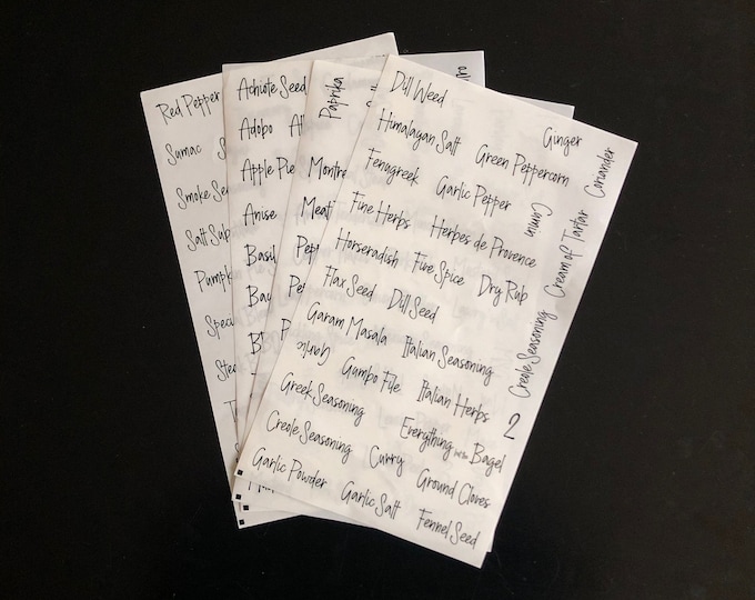 Spice Jar Labels Printed Clear with Black and White Lettering