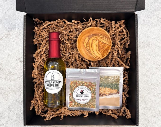 Handcrafted Olive Wood Bowl with Dipping Herbs Seasoning Gift Set