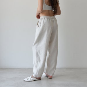 Linen pants for women, Linen wide leg white Pants, Trousers summer for capsule wardrobe, Beige linen pants, Harem beach pants